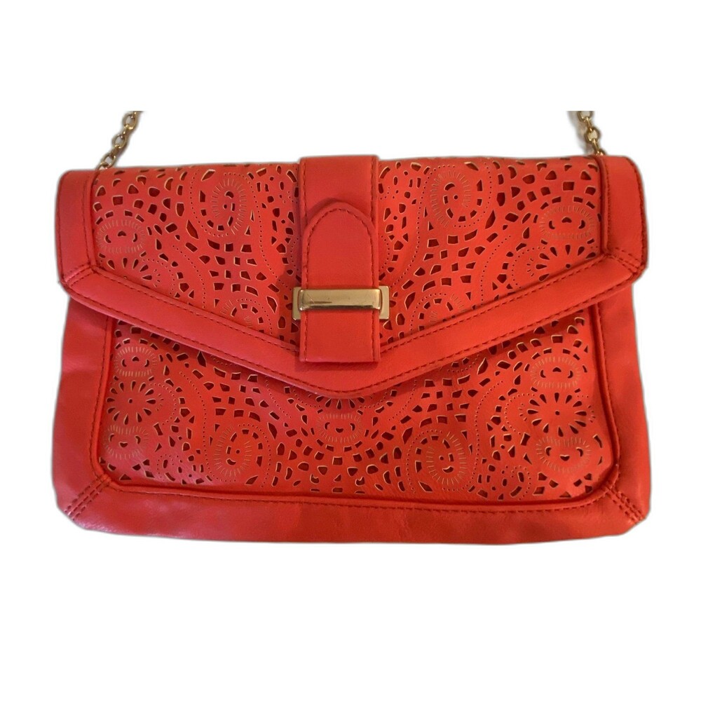 Aldo Clutch Purse “Tangerine” Orange Laser Cut w/Chain Strap Stylish Bag‎
